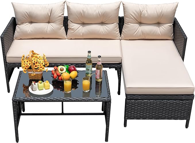 Devoko Outdoor Patio Furniture 3-Piece Rattan Waterproof Outdoor Sectional Sofa - Image 5