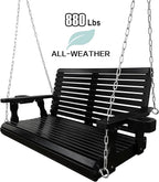 Wooden Porch Swing 2-Seater, High Backrest and Deep Seat, Bench Swing - Image 4