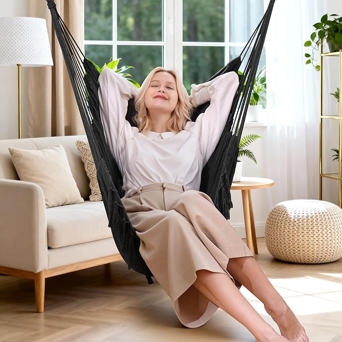 Y- STOP Hammock Chair Hanging Rope Swing, Max 500 Lbs, 2 Cushions Included - Image 2
