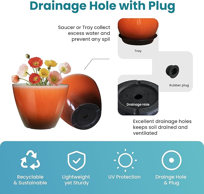 Plant Pots for Indoor Outdoor Plants, 8 Inch Glazed Planters for Indoor Plants - Image 3