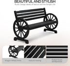 VINGLI Rustic Wooden Wheel Bench Outdoor Bench, Patio Bench Wagon Slatted Seat - Image 4