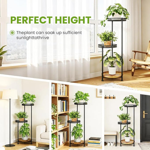 3 Tier Large Plant Stand Indoor Outdoor Clearance 10in Wide Metal Wood Plant - Image 2