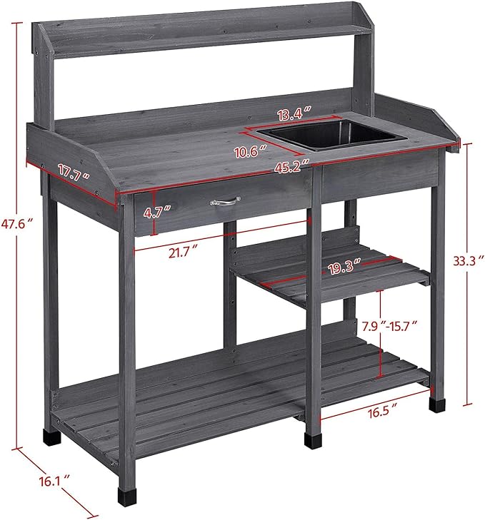 Yaheetech Outdoor Potting Bench Table Potters Benches Garden Workstation - Image 3