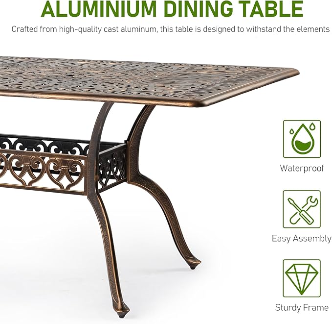 VINGLI 8-Person Outdoor Dining Table, Metal Dining Table - Image 6