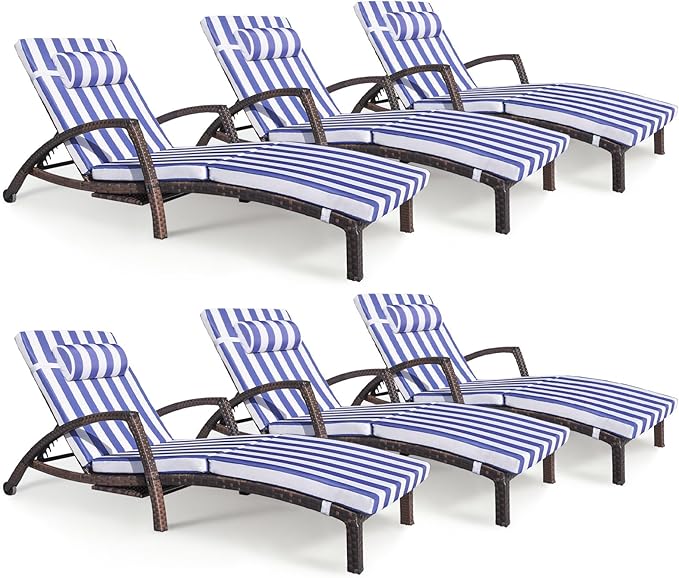 Chaise Lounge Chairs Outdoor Set of 6, Comfy Outside Wicker Patio Pool Lounge by ZZWHOM