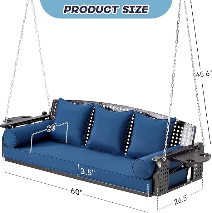 3 Seat Porch Swing, Patio Swing Bench - Image 2