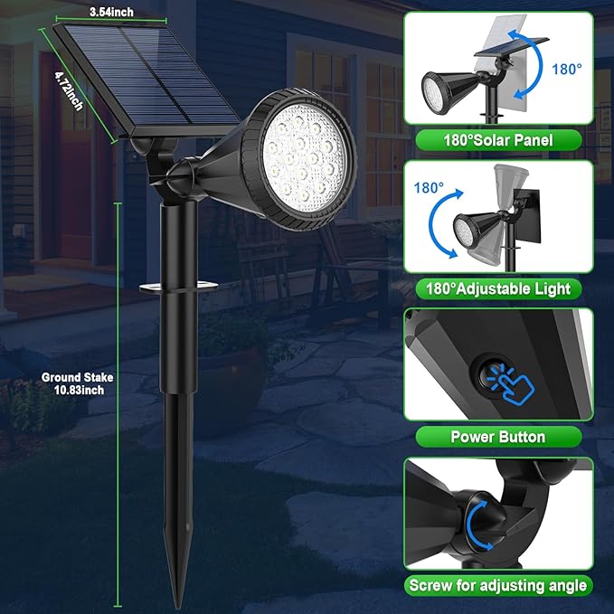 Solar Spot Lights Outdoor Waterproof 180° Adjustable Solar Powered Landscape - Image 6