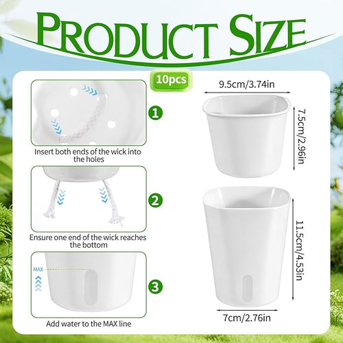 10 Sets 4" Self Watering Pots for Indoor Plants, Plastic Self Watering Planter - Image 2
