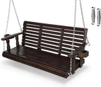 Fortune Candy Wooden Porch Swing 3-Seater, High Backrest and Deep Seat by FortuneCandy