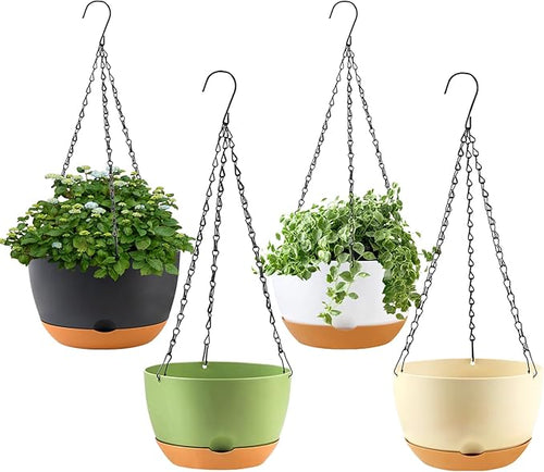 4 Pack Hanging Planter for Plants Indoor, 8 Inch Plant Pot Outdoor Plastic by KPUVX