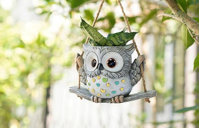 Swing Owl Hanging Planters for Indoor Plants, Cute Small Succulent Pots - Image 7