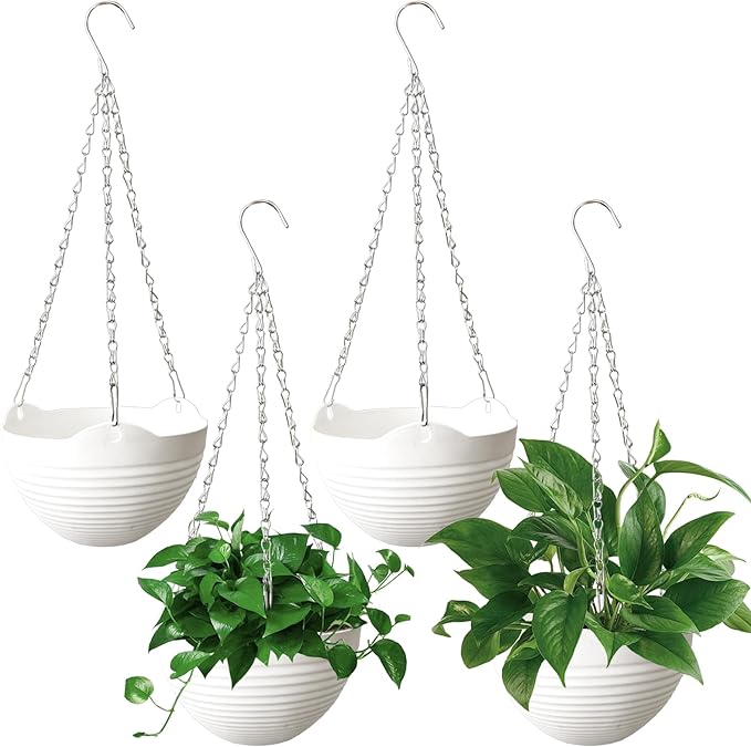 4 Pack 8 inch Plastic Self Watering Hanging Planters, Round Hanging Basket by Srmayyi