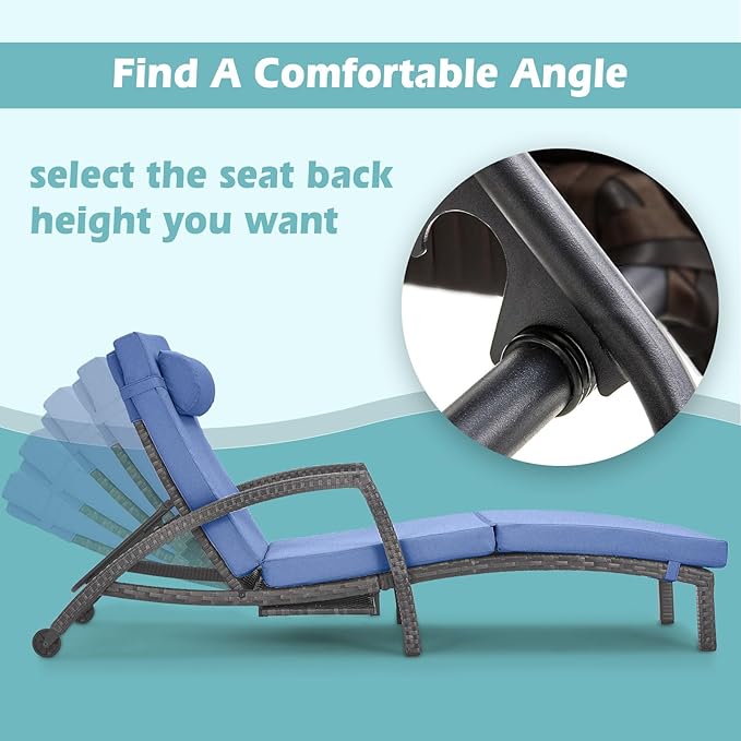 Chaise Lounge Chairs Outdoor Set of 4, Comfy Outside Wicker Patio Pool Lounge - Image 2