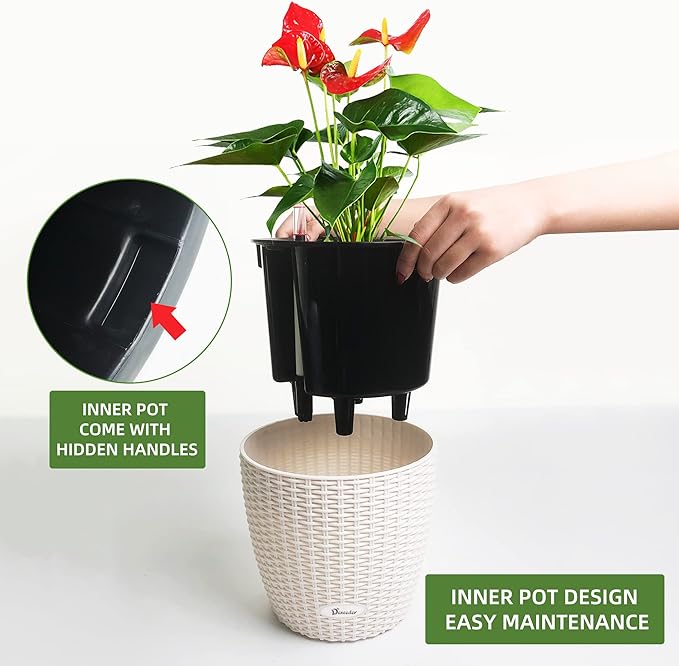 Dexceder 11x10 Inches Rattan Self Watering Planter Indoor Outdoor, Inner Pot - Image 5