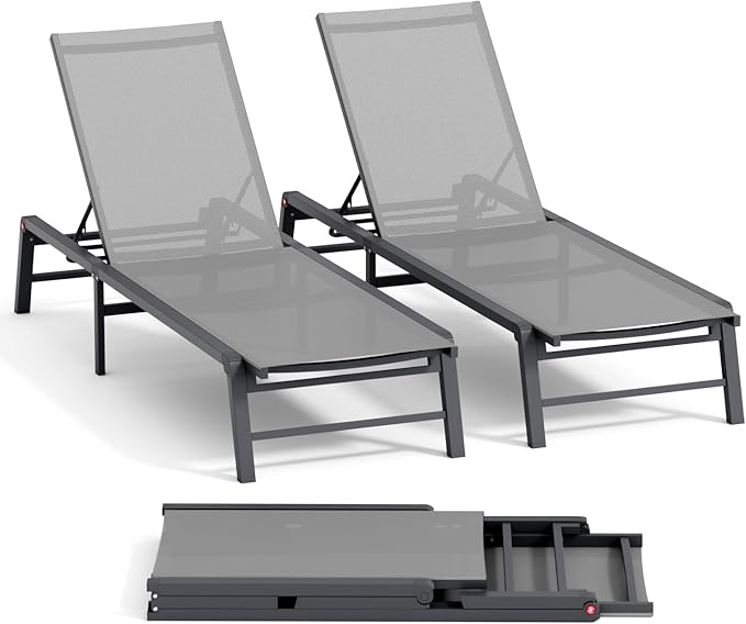 Aluminum Chaise Lounge Chair Outdoor, Foldable Patio Lounge Chair 2 Sets by Unknown