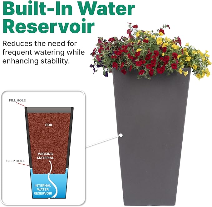 Step2 Tremont Tall Square Tapered Planter, Indoor/Outdoor Plants, Efficient - Image 5