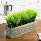 MyGift 14 Inch Artificial Green Grass Plant in Vintage Gray Wood Planter Window - Image 2