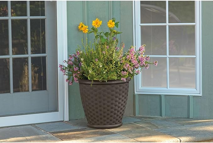 Suncast Sonora 18 Inch Lightweight Durable Plastic Wicker Decorative Flower - Image 8