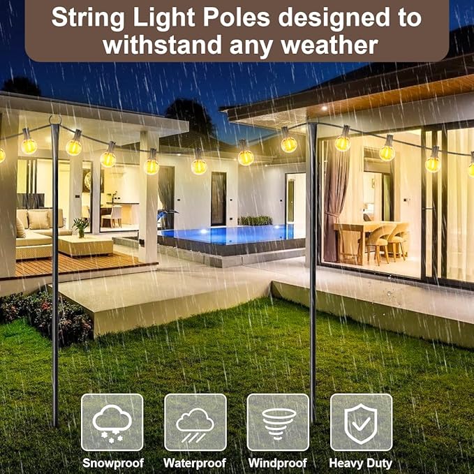 6 Pack 9FT String Light Poles for Outdoor, Metal Lights Hanging Pole Outside - Image 4