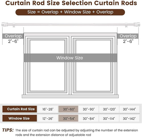 1” Diameter Curtain Rods Itself is 30 to 60 inch 2 Pack Fit 30-54 inch Window - Image 2