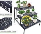 aboxoo 3 Tier Stair Style Large Metal Plant Stand, Garden Display Shelf Flower - Image 9