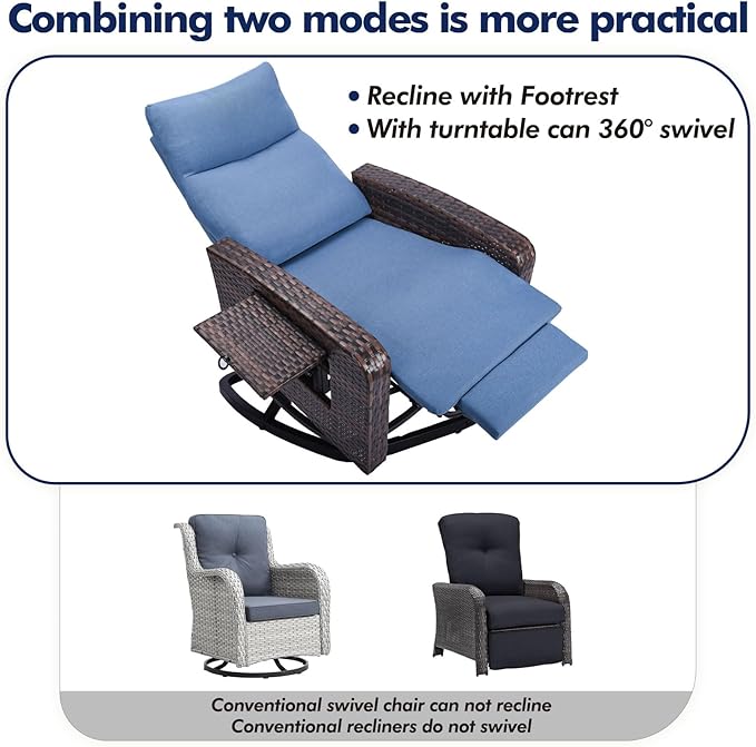 Outdoor Recliner Chair Set of 2, Wicker Patio Recliners - Image 6