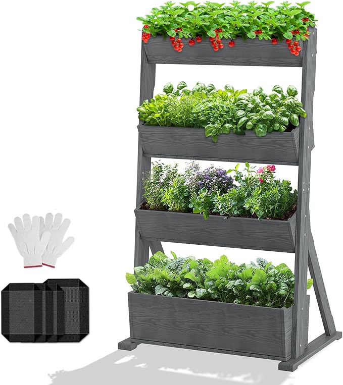 DoCred Vertical Wooden Raised Garden Bed, 4 Tier Garden Planters Freestanding by DoCred