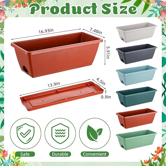 18 Pack Window Box Planter 17 Inches Rectangular Vegetable Flower Planters - Image 2