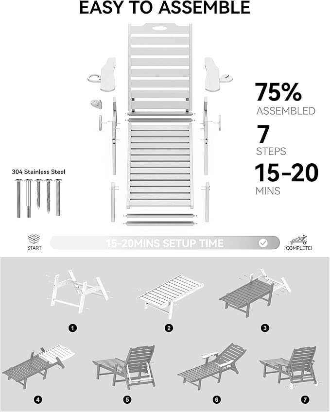 Carauci Lounge Chair Outdoor, HDPE Chaise Lounge - Image 6