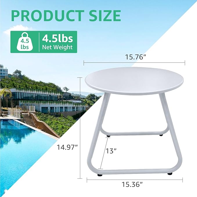Patio Outdoor Coffee Table Set of 2, Weather Resistant Steel Round End Tables - Image 6