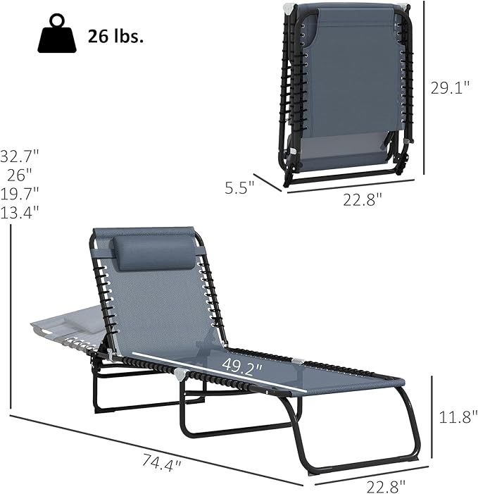 Outsunny Folding Chaise Lounge Chair Set of 2, Patio Sun Tanning Chair - Image 3