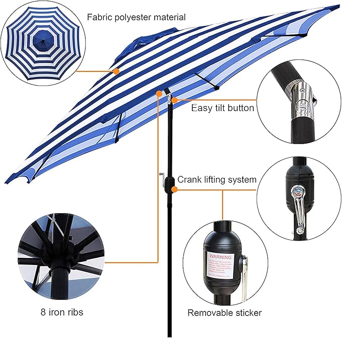 Blissun 9' Outdoor Patio Umbrella, Outdoor Table Umbrella, Yard Umbrella - Image 2