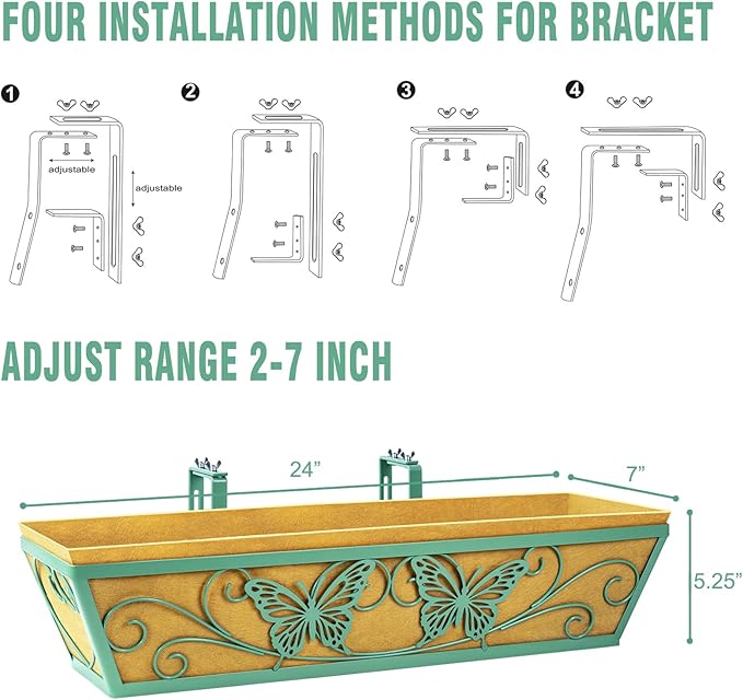 4 Pack 24 Inch Window Boxes Planter Railing Planters Box - Image 5