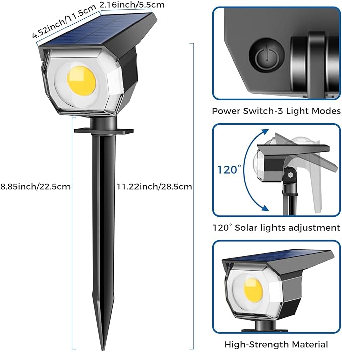 2 Pack Solar Spot Lights Outdoor, Solar Spotlights Outdoor Waterproof 2-in-1 - Image 6