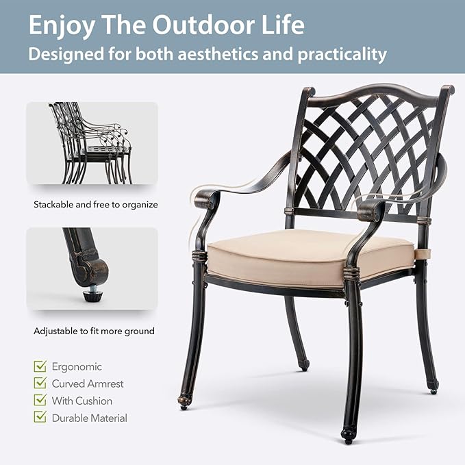 5-Piece Cast Aluminum Patio Furniture, Outdoor Dining Sets - Image 5