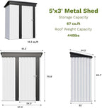 Patiowell 5x3 FT Outdoor Storage Shed, Garden Tool Shed - Image 3