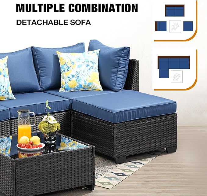 5 Pieces Patio Furniture Set All-Weather Outdoor Wicker Sectional Conversation - Image 6