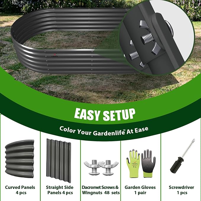 A ANLEOLIFE 6X2X1.5 ft Galvanized Raised Garden Beds Outdoor, Oval Round Metal - Image 7