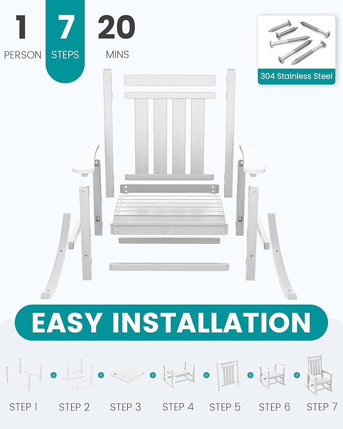 SERWALL HDPE Outdoor Rocking Chair Set of 6, Patio Rocking Chairs - Image 7