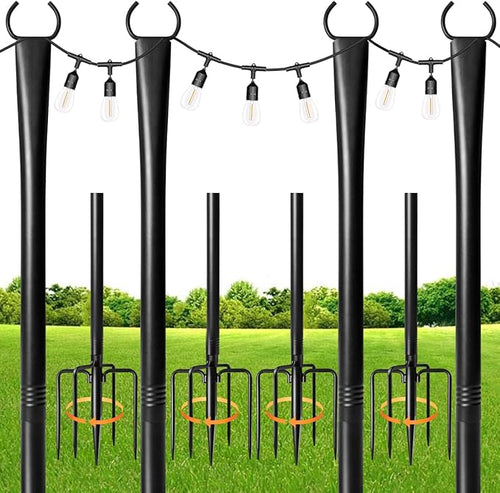 4 Pack String Light Poles for Outdoor, Metal Light Hanging Pole Outside by Unknown