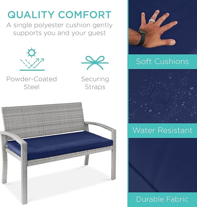 Best Choice Products Outdoor Bench 2-Person Wicker Garden Patio Benches Seating - Image 3