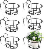 6 PCS Round Hanging Railing Planters, Hanging Flower Stand Iron Baskets by Tideme