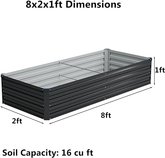 8x2x1 ft Galvanized Raised Garden Bed, Outdoor Planter Box Metal Patio Kit - Image 2