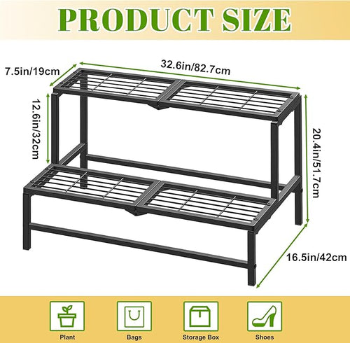 2 Tier Plant Stand Indoor Outdoor, Heavy Duty Metal Tall Plant Shelf - Image 2