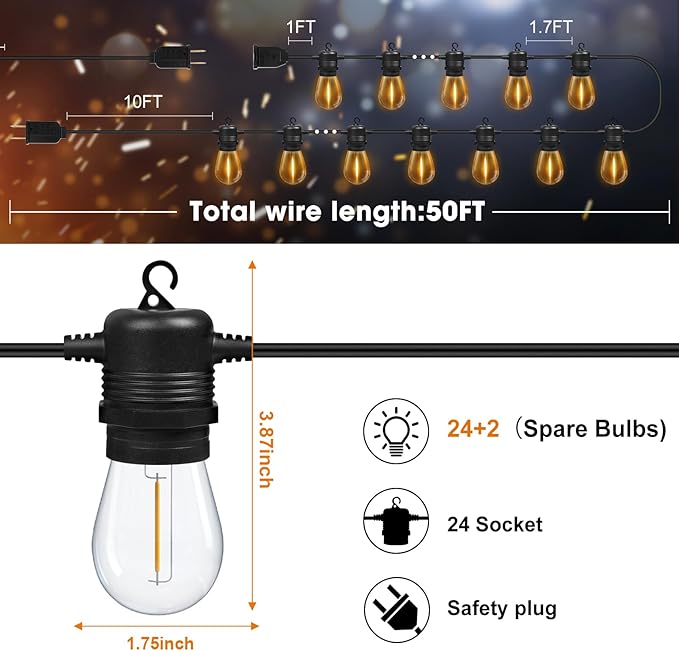 50FT LED Outdoor String Lights - Image 6