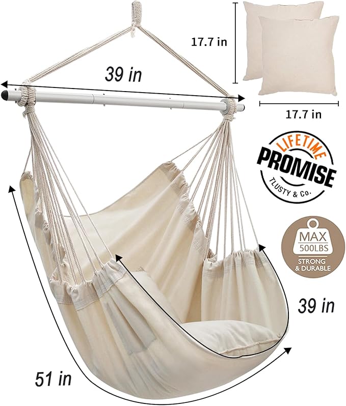 Miztli Hammock Chair with Hanging Chair Cover – 2 Cushions, Steel Spreader Bar - Image 5