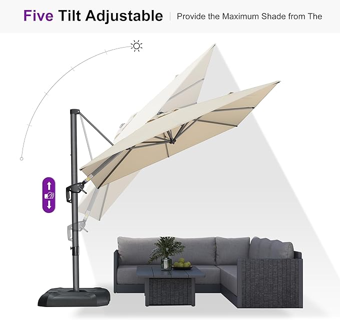 PURPLE LEAF 8 Feet Square Cantilever Umbrella Patio Umbrella - Image 8