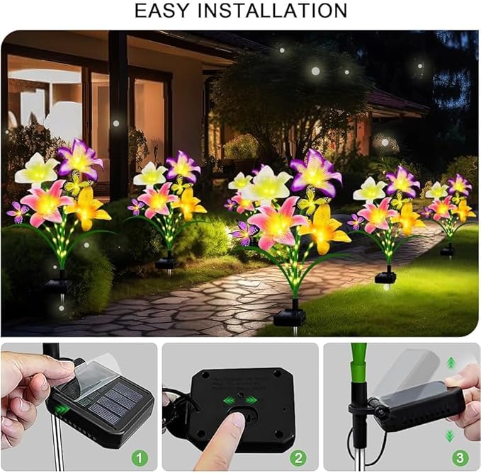 4 Pack Solar Garden Lights LED Solar Lilies Flower Lights, Yard Patio Pathway - Image 6