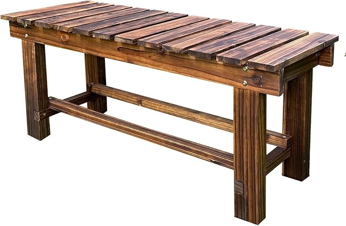 Outdoor Garden Bench, 2-Person Wood Patio Bench Weatherproof Outdoor Backless - Image 9