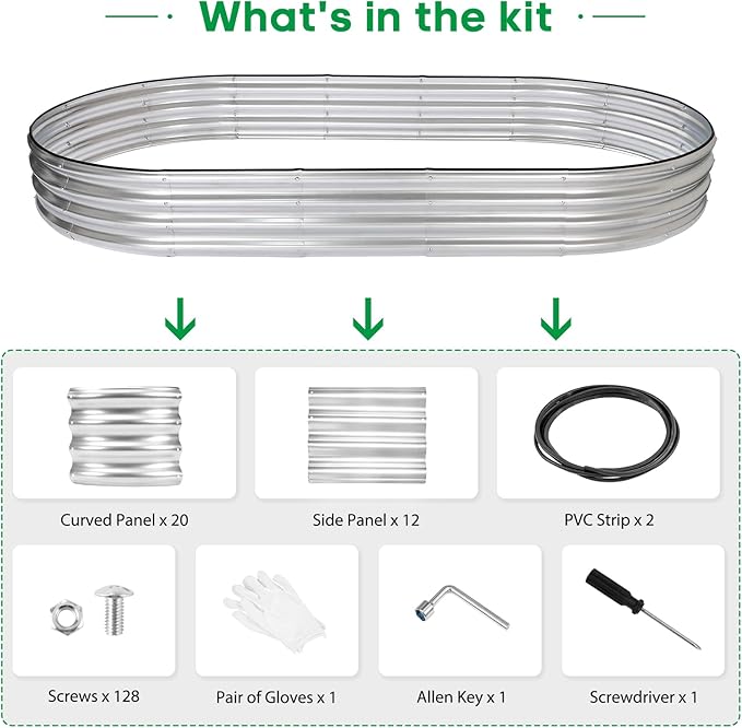 JERIA 2 Pcs 8×4×1ft Oval Raised Garden Bed, Galvanized Raised Garden Bed Kit - Image 2